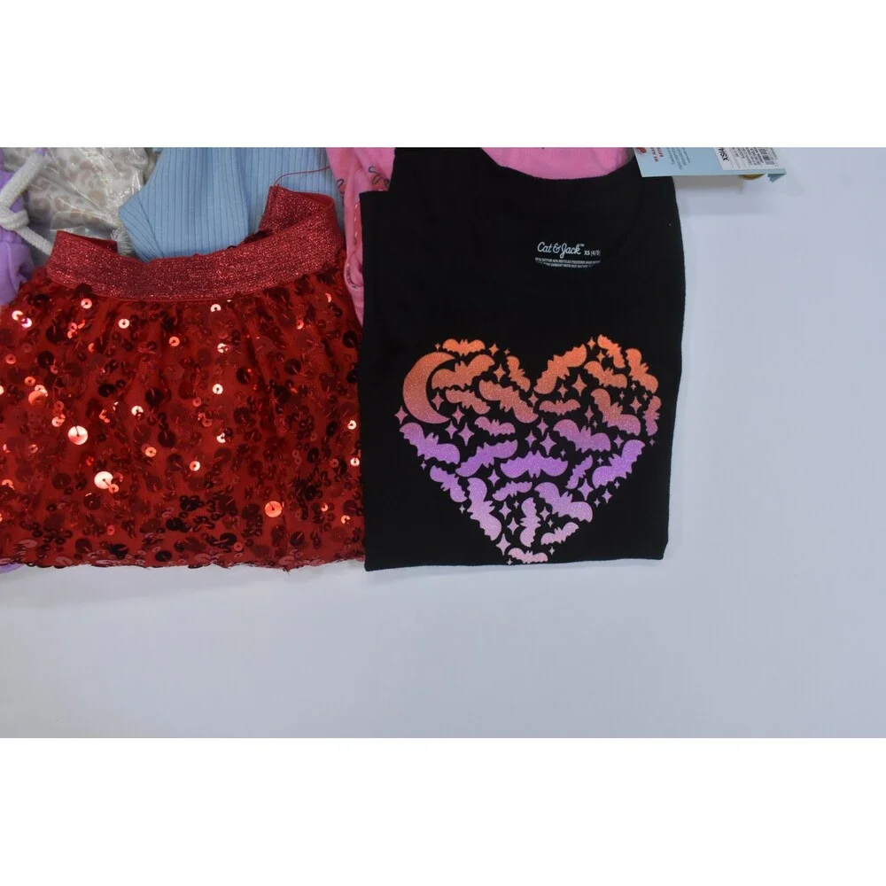 Cat & Jack Bulk Lot Of 6 Girls Size XS 4/5 Mixed Season Tops Bottoms Dresses